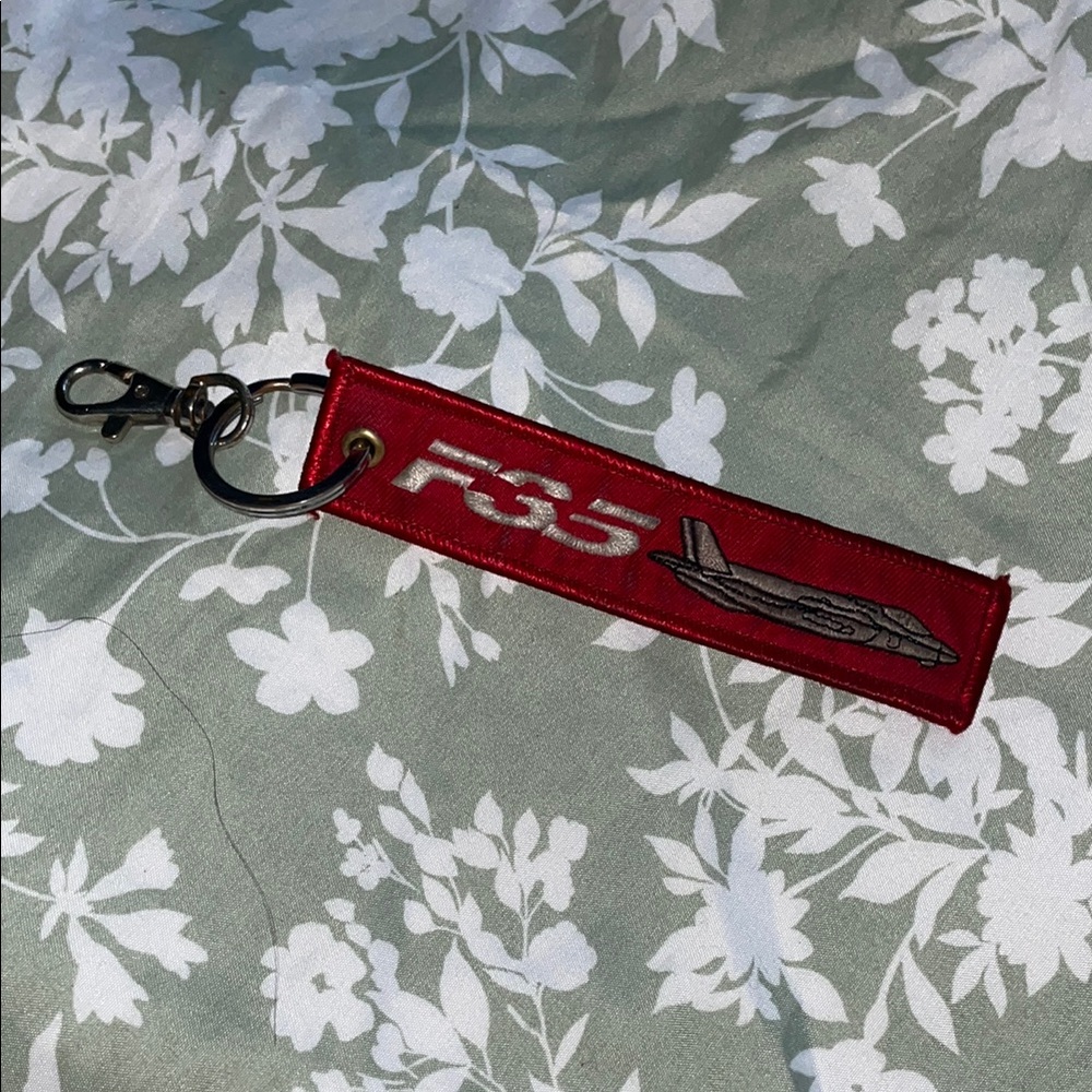 Red F-35 Keychain with Jet Design